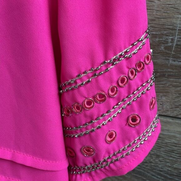 Sugar + Lips Hot Pink Embellished Short Sleeve Tiered Blouse Hot Pink Medium - Picture 5 of 10